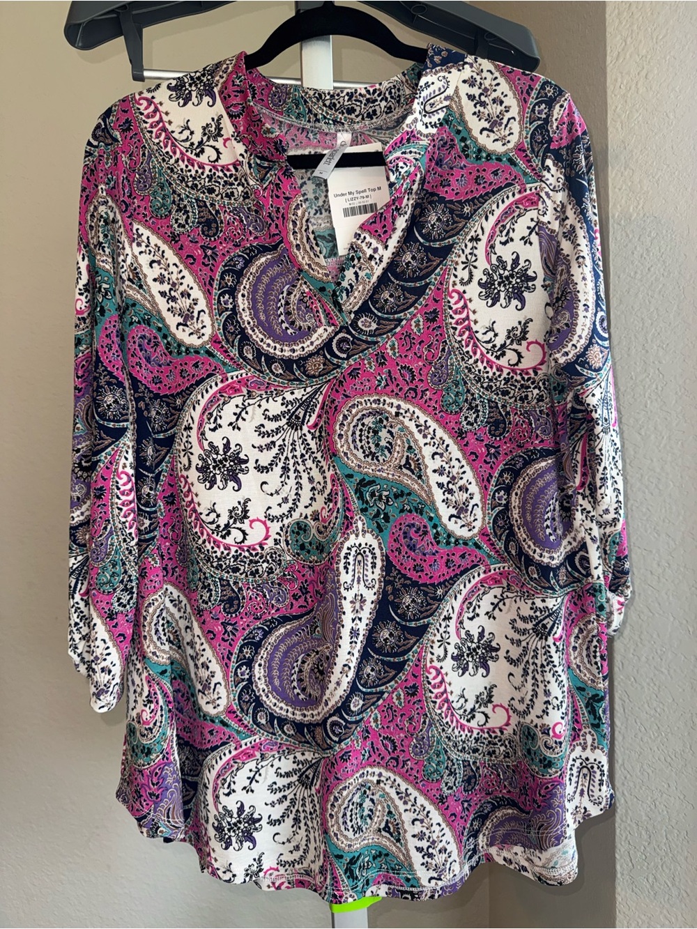 Scarlett Paisley Long Sleeve Top in Pink Teal White